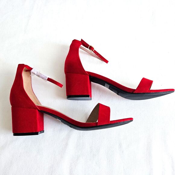 Dream Pairs Red Velvet Suede Strappy Low Chunk Heel Pump Sandal Womens 9.5 NEW - Picture 11 of 16